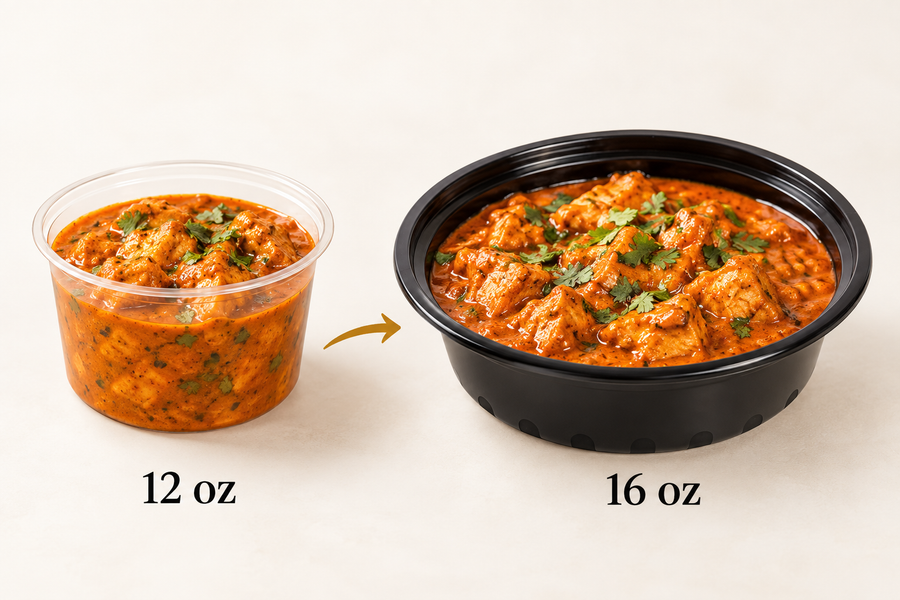 12 oz and 16 oz portions side by side
